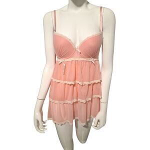 Y2K Vtg Charlotte Russe Babydoll Womens 36B Coquette Lace Bow Tiered Lingerie